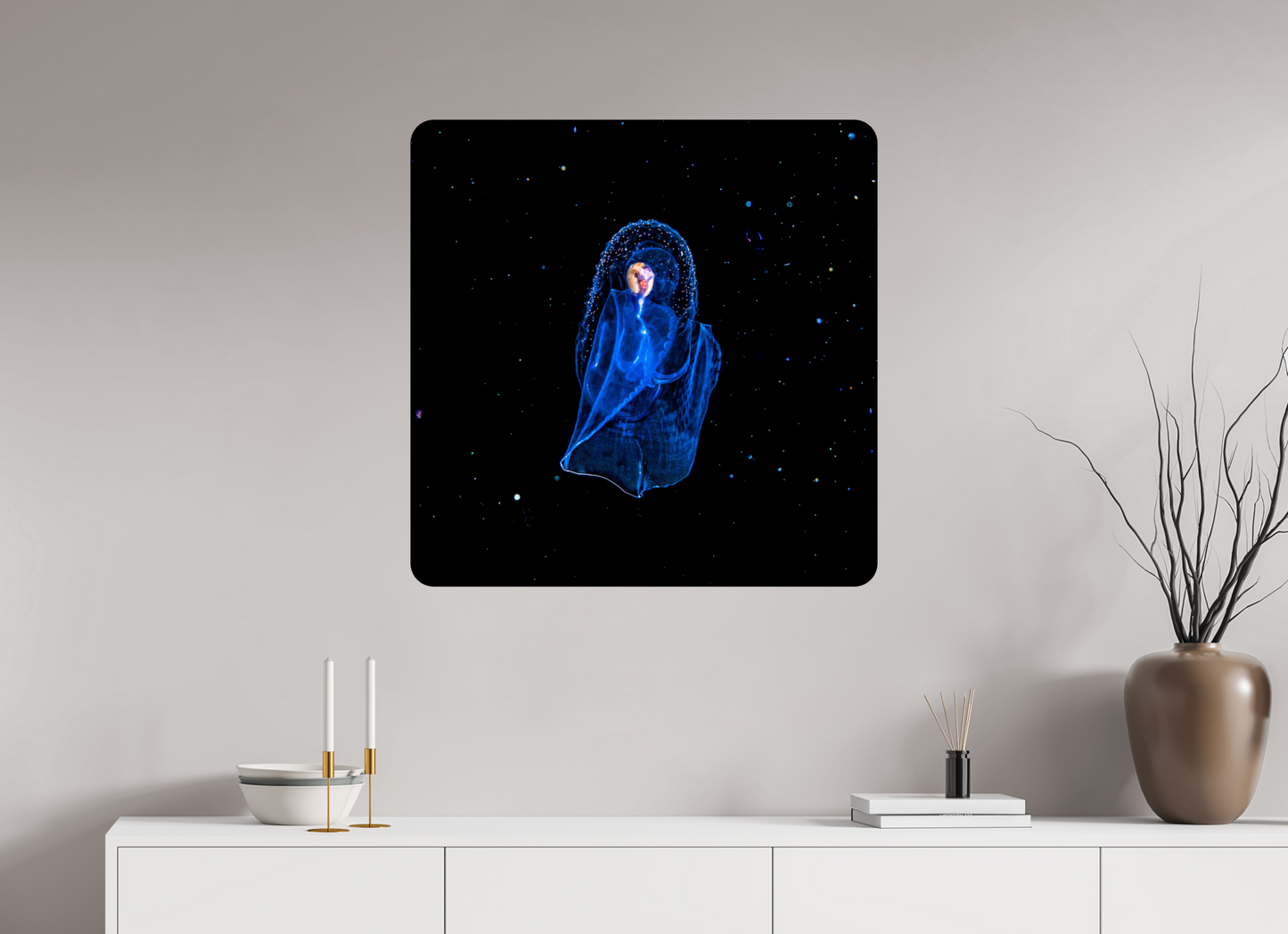 80 x 80 cm, HR metal print Aliens Underwater. The Angel